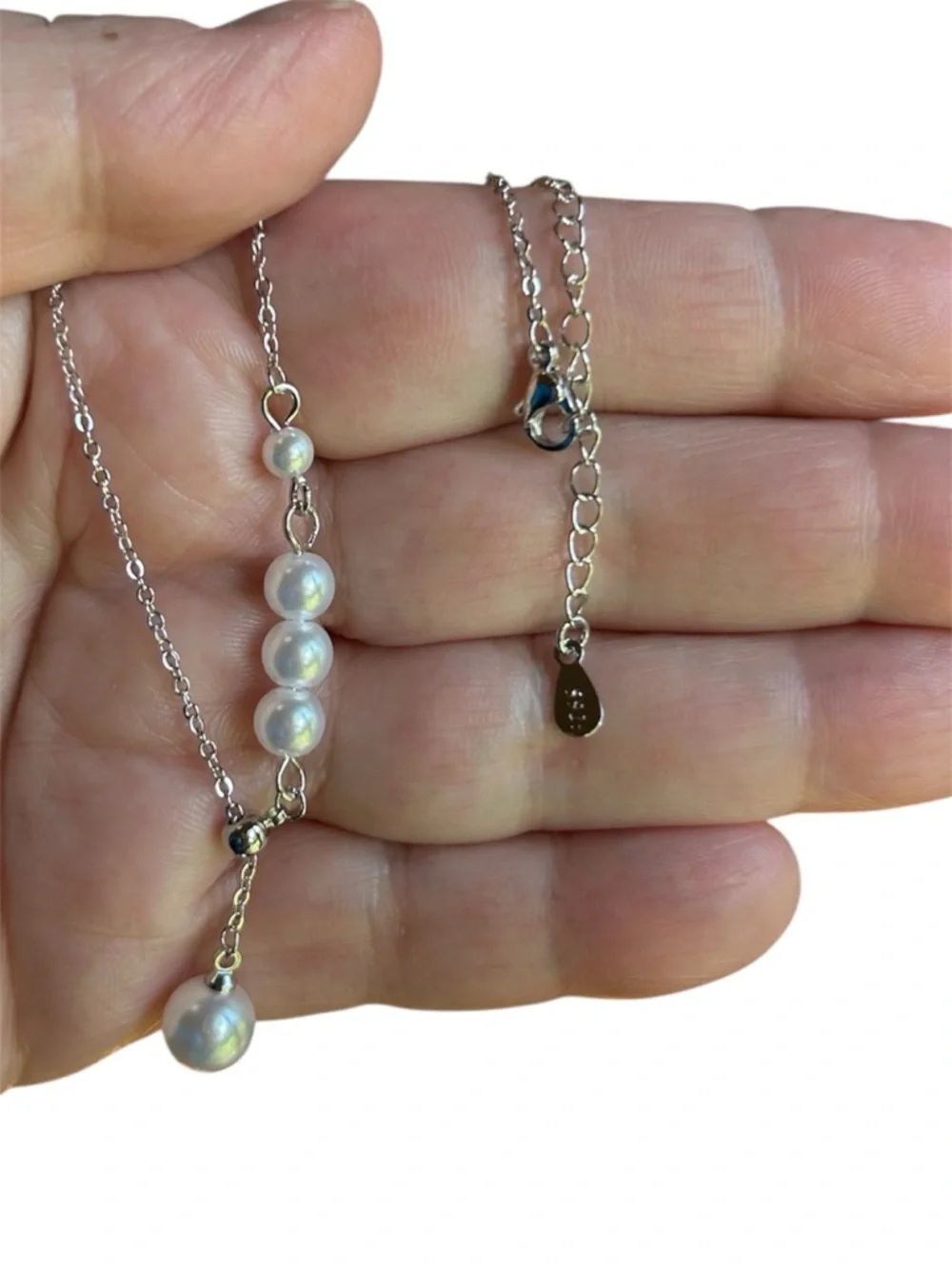 New Adjustable .925 Pearl Drop Necklace, Stamped